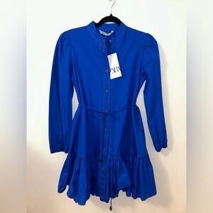 Vibrant Blue Ruffled Shirt Dress by Zara